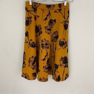 Faith & Joy Dark Gold Pull On Skirt Black Flocked Floral Print Medium
